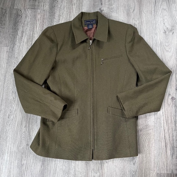 Laura Scott Jacket Women's 6 Green Lined 100% Wool Coat Blazer Full Zip - Picture 1 of 9